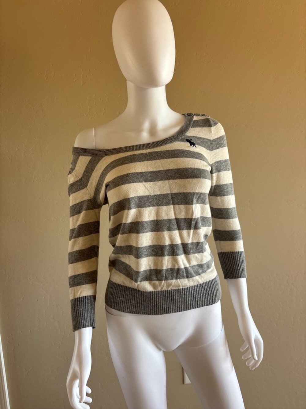 Abercrombie & Fitch New York Cotton Striped Light Sweater Casual Fall 3/4 Sleeve